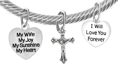 My Wife, My Joy, My Sunshine, My Heart, And I Will Love You Forever, And A Crucifix, Adjustable Bracelet Nickle, Lead, Cadmium Free
