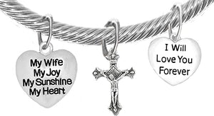 My Wife, My Joy, My Sunshine, My Heart, And I Will Love You Forever, And A Crucifix, Adjustable Bracelet Nickle, Lead, Cadmium Free
