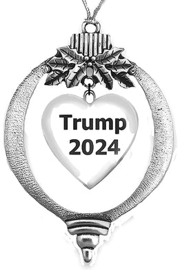 Trump, TRUMP 2024 Silvertone Heart In A Tree Ornament, With Tree Attachment, What A Great Gift For Yourself, Or Someone Special.For A Gift No Sizes To Worry About