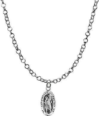Saint Christopher Protect Me Medallion, Adjustable 18-21 Inch Rolo Chain Necklace, Nickel, Lead, And Cadmium Free-Hypoallergenic