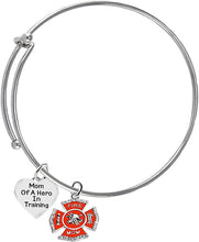 Firefighter, Mom Of A Hero In Training, Fire Department Charm, On A Adjustable Miracle Wire Bracelet, Hypoallergenic Safe-Nickel, Lead And Cadmium Free