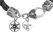 Deputy Sheriff's, I Married My Hero, On A Genuine Black Leather Bracelet, Hypoallergenic Safe-Nickel, Lead and Cadmium Free
