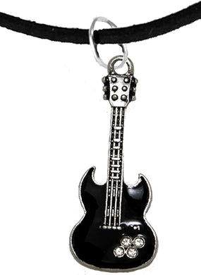 Black Guitar On Black Suede Adjustable Bracelet, Hypoallergenic Safe-Nickel, Lead And Cadmium Free