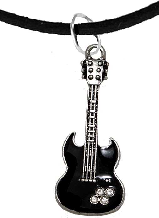 Black Guitar On Black Suede Adjustable Bracelet, Hypoallergenic Safe-Nickel, Lead And Cadmium Free