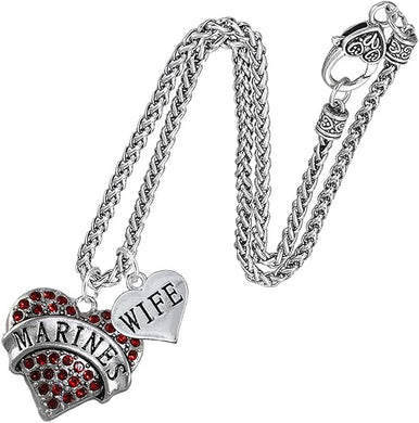 Marine Wife Heart Necklace, Hypoallergenic, Will NOT Irritate Anyone with Sensitive Skin. Safe- Nickel, Lead and Cadmium Free