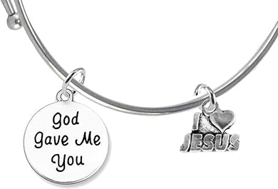 God Gave Me You, I Love Jesus, Hypoallergenic Adjustable Miracle Wire Bracelet, Safe-Nickel, Lead And Cadmium Free
