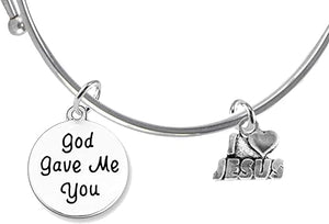 God Gave Me You, I Love Jesus, Hypoallergenic Adjustable Miracle Wire Bracelet, Safe-Nickel, Lead And Cadmium Free