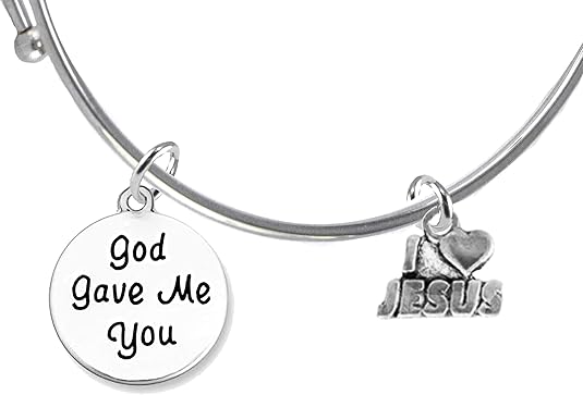 God Gave Me You, I Love Jesus, Hypoallergenic Adjustable Miracle Wire Bracelet, Safe-Nickel, Lead And Cadmium Free