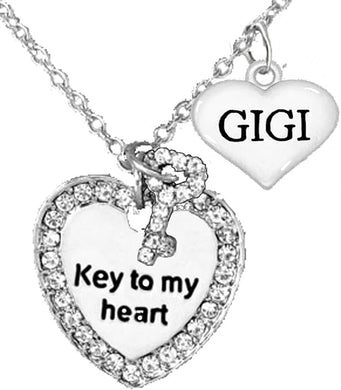 Gigi, Mother's Jewelry, Mom Jewelry, Grandma Jewelry Key to My Heart Adjustable Neck, Hypoallergenic, Safe-Nickel, Lead, Free