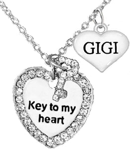 Gigi, Mother's Jewelry, Mom Jewelry, Grandma Jewelry Key to My Heart Adjustable Neck, Hypoallergenic, Safe-Nickel, Lead, Free