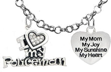 Policeman's, I Love My Policeman, My Mom, My Joy, My Sunshine, Adjustable Rolo Chain Necklace, Hypoallergenic, Safe-Nickel, Lead, Free