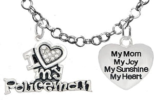 Policeman's, I Love My Policeman, My Mom, My Joy, My Sunshine, Adjustable Rolo Chain Necklace, Hypoallergenic, Safe-Nickel, Lead, Free