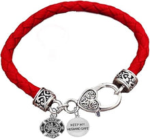 Firefighter, Fire Department, Keep My Husband Safe,On A Red Woven Leather Hypoallergenic Bracelet, Nickel, Lead, And Poisonous Cadmium Free