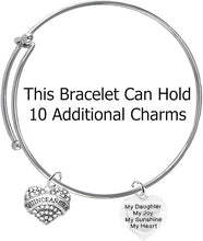 Quinceanera Genuine Crystal Heart, My Daughter, My Joy, My Sunshine, My Heart, Hypoallergenic Adjustable Miracle Wire Bracelet, Safe-Nickel, Lead & Cadmium Free!