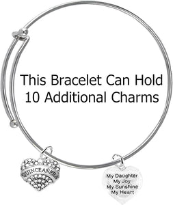 Quinceanera Genuine Crystal Heart, My Daughter, My Joy, My Sunshine, My Heart, Hypoallergenic Adjustable Miracle Wire Bracelet, Safe-Nickel, Lead & Cadmium Free!