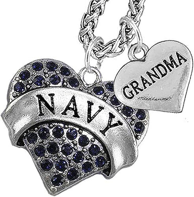 Navy Grandma Blue Crystal Necklace Heart Necklace, Hypoallergenic, Will NOT Irritate Anyone with Sensitive Skin. Safe- Nickel, Lead and Cadmium Free