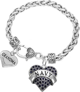 Navy Grandma Blue Crystal Heart Bracelet, Hypoallergenic, Will NOT Irritate Anyone with Sensitive Skin. Safe- Nickel, Lead and Cadmium Free