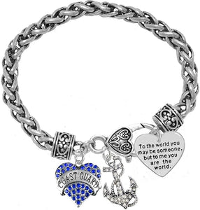 Coast Guard Anchor, to The World You May Be Someone Heart Charm Bracelet, Hypoallergenic, Safe- Nickel, Lead, and Cadmium Free
