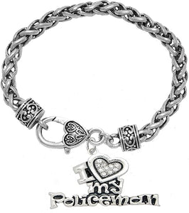 Policeman's, I Love My Policeman, Antique Wheat Chain Bracelet, Hypoallergenic, Safe-Nickel, Lead, Free