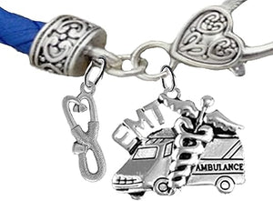 EMT Stethescope, EMT Abulance, On A Blue Leather Bracelet, Hypoallergenic- Nickel, Lead, and Poisonous Cadmium Free