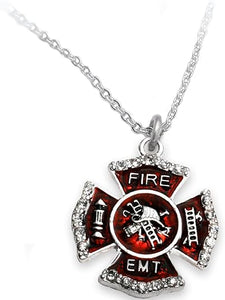 Firefighter, Firefighter EMT, Sterling Silver, Solid .925 Sterling, Not Plated Or Coated.18 Inch Necklace Chain, Nickel, Lead, Cadmium Free