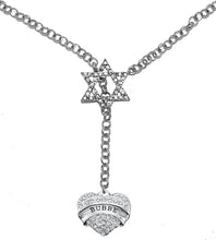 Jewish Bubbe Rolo Chain Necklace Hypoallergenic, Crystal Heart And Star Of David, Safe-Nickel, Lead, And Cadmium Free