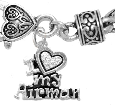 Air Force, I Love My Airman, Genuine Crystal Bracelet, Hypoallergenic, Safe-Nickel, Lead Free