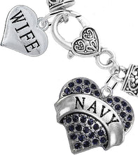 Navy Wife Blue Crystal Heart Bracelet, Hypoallergenic, Will NOT Irritate Anyone with Sensitive Skin. Safe- Nickel, Lead and Cadmium Free