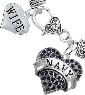 Navy Wife Blue Crystal Heart Bracelet, Hypoallergenic, Will NOT Irritate Anyone with Sensitive Skin. Safe- Nickel, Lead and Cadmium Free