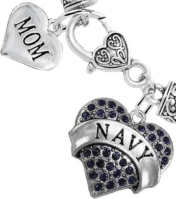 Navy Mom Blue Crystal Heart Bracelet, Hypoallergenic, Will NOT Irritate Anyone with Sensitive Skin. Safe- Nickel, Lead and Cadmium Free