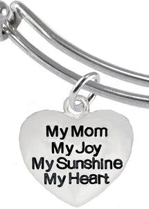 Message Jewelry, My Mom, My Joy, My Sunshine, My Heart, Adjustable Bracelet, Hypoallergenic, Safe-Nickel, Lead, Free