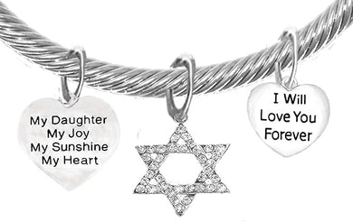 Jewish, My Daughter, My Joy, My Sunshine, My Heart, I Will Love You Forever, And A Crystal Star Of David, With Crystal Ends, Hypoallergenic, Safe-Nickel, Lead, And Cadmium Free