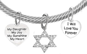Jewish, My Daughter, My Joy, My Sunshine, My Heart, I Will Love You Forever, And A Crystal Star Of David, With Crystal Ends, Hypoallergenic, Safe-Nickel, Lead, And Cadmium Free