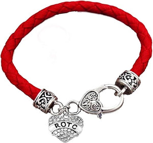 ROTC, Genuine Marine Red Leather Bracelet, Hypoallergenic Safe-Nickel, Lead And Cadmium Free
