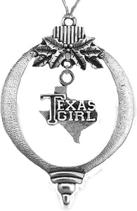 Texas Girl Christmas Ornament, Silvertone Finnish, with Tree Hanger, Western Cowgirl Ornament. What A Wonderful Gift for Yourself, Or Someone Special. Made in The USA by U.S. Veterans.©2024