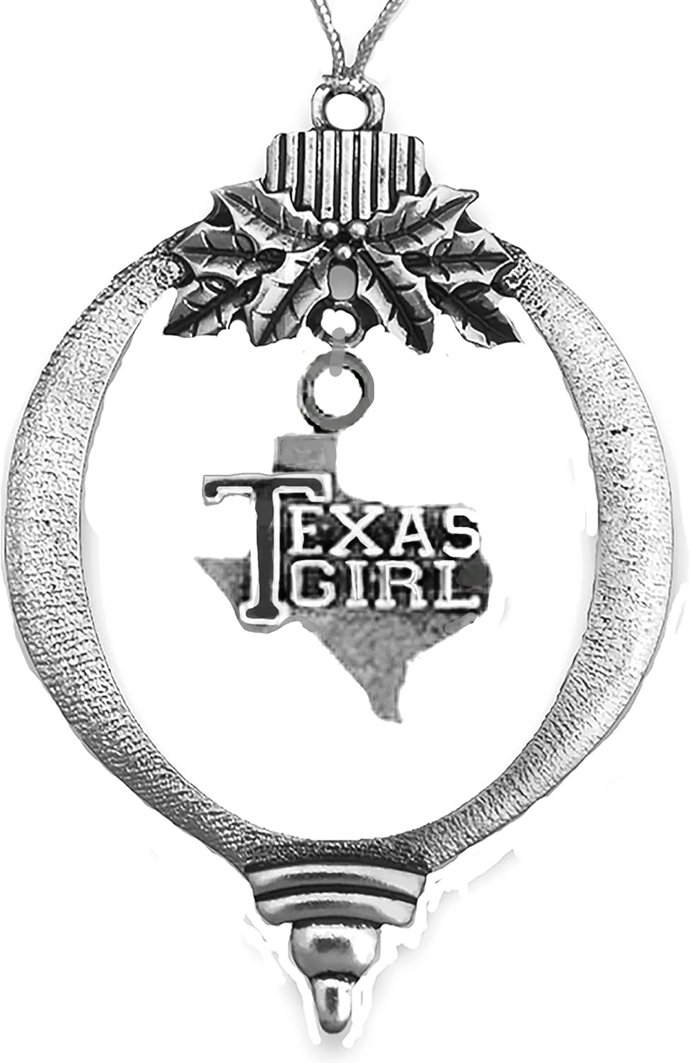 Texas Girl Christmas Ornament, Silvertone Finnish, with Tree Hanger, Western Cowgirl Ornament. What A Wonderful Gift for Yourself, Or Someone Special. Made in The USA by U.S. Veterans.©2024