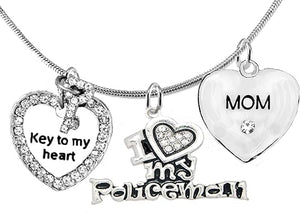 Policeman's, I Love My Policeman, Mom, Key to My Heart, Adjustable, Hypoallergenic, Safe-Nickel, Lead, Free