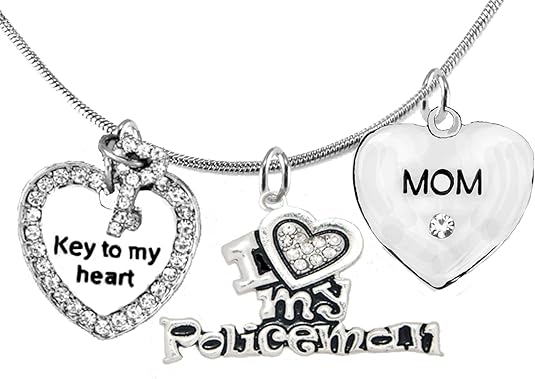 Policeman's, I Love My Policeman, Mom, Key to My Heart, Adjustable, Hypoallergenic, Safe-Nickel, Lead, Free