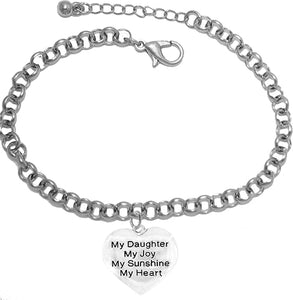 Message Jewelry, My Daughter, My Joy, My Sunshine, My Heart, Adjustable Rolo Chain Bracelet, Hypoallergenic, Safe-Nickel, Lead, Free