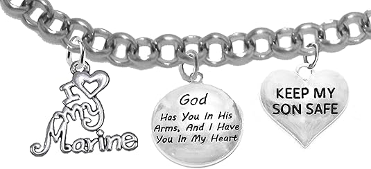 Marine Mom, My Son, God Has You In His Arms And I Have You In My Heart, Adjustable, Hypoallergenic-Safe, No Nickel, Lead, Or Poisonous Cadmium In Bracelet
