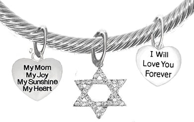 Jewish, My Mom, My Joy, My Sunshine, My Heart, I Will Love You Forever, And A Crystal Star Of David, With Crystal Ends, Hypoallergenic, Safe-Nickel, Lead, And Cadmium Free