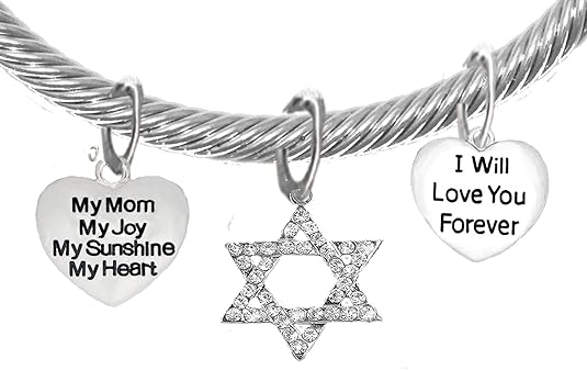 Jewish, My Mom, My Joy, My Sunshine, My Heart, I Will Love You Forever, And A Crystal Star Of David, With Crystal Ends, Hypoallergenic, Safe-Nickel, Lead, And Cadmium Free