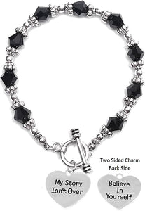 My Story Isn't Over, Believe In Yourself, On A Black Crystal Toggle Bracelet, Hypoallergenic Safe-Nickel, Lead And Cadmium Free