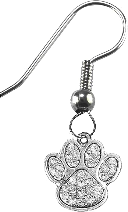 Dazzling Crystal Paw, Genuine Crystal Paw On A Sterling Silver Solid .925 Sterling, Not Plated Or Coated. Fishhook Earring, Hyperallergenic Safe-Nickel, Lead, Cadmium Free2020