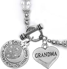 Grandma, I Love You to The Moon and Back Clear Crystal Charm Bracelet, Hypoallergenic, Safe, Nickel, Lead & Cadmium Free.