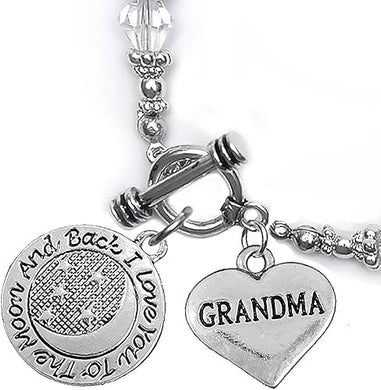 Grandma, I Love You to The Moon and Back Clear Crystal Charm Bracelet, Hypoallergenic, Safe, Nickel, Lead & Cadmium Free.