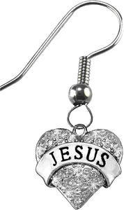 Jesus, Genuine Crystal Heart On A Sterling Silver Solid .925 Sterling, Not Plated Or Coated. Fishhook Earring, Hyperallergenic Safe-Nickel, Lead, Cadmium Free2000