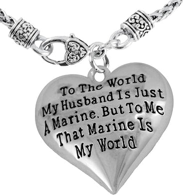Marine Wife, My Husband is My World, Necklace, Hypoallergenic, Safe- Nickel, Lead and Cadmium Free