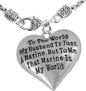 Marine Wife, My Husband is My World, Necklace, Hypoallergenic, Safe- Nickel, Lead and Cadmium Free