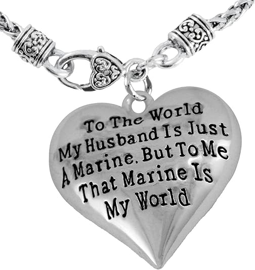 Marine Wife, My Husband is My World, Necklace, Hypoallergenic, Safe- Nickel, Lead and Cadmium Free